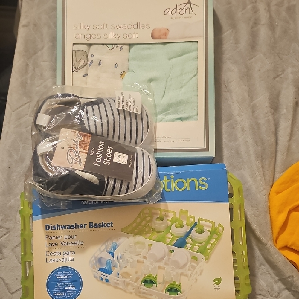 Baby Bundle-Baby Shoes, Dishwasher Basket, Swaddle Blanket